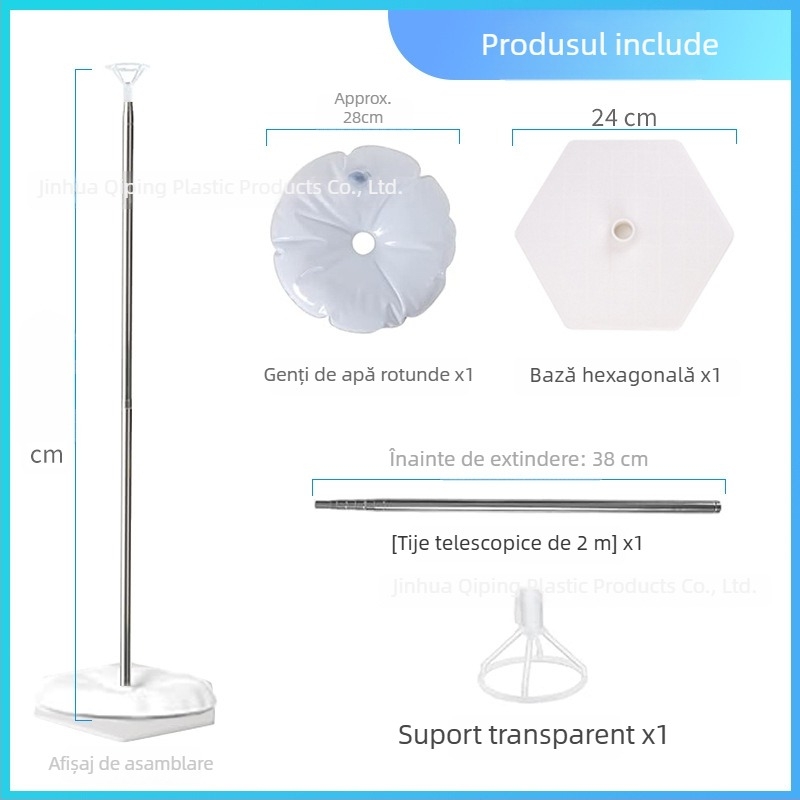 Bază rotundă din plastic pentru pungile cu apă, cu șasiu hexagonal telescopic și suport pentru baloane, pentru evenimente sportive în interior