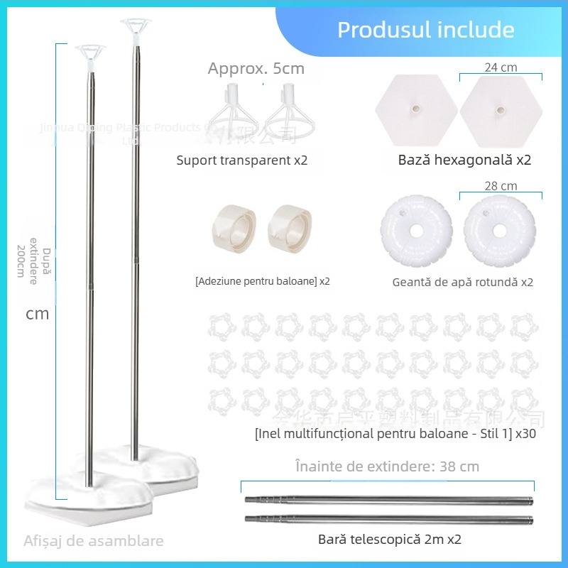 Bază rotundă din plastic pentru pungile cu apă, cu șasiu hexagonal telescopic și suport pentru baloane, pentru evenimente sportive în interior