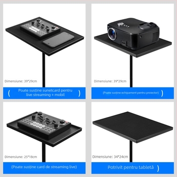 Suport metalic pentru proiector cu tavă universală, bază de podea telescopică, adaptor pentru trepied și raft de depozitare pentru proiector