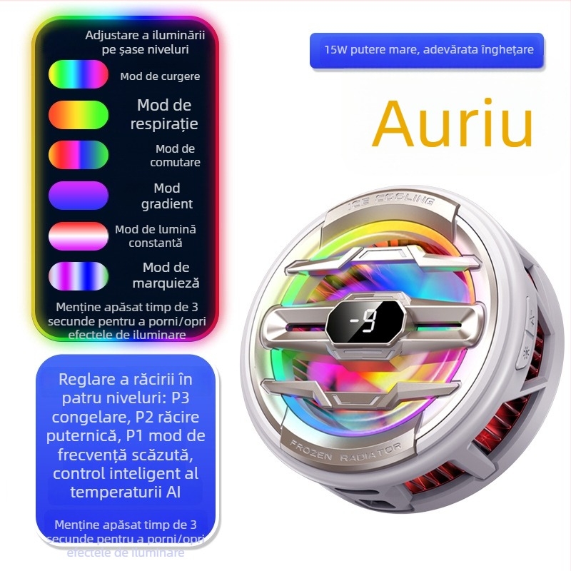 Radiator magnetic pentru jocuri, pentru telefon și tabletă K15, 3 viteze, 15W, ~120 g, USB-C, ABS+PC/aluminiu