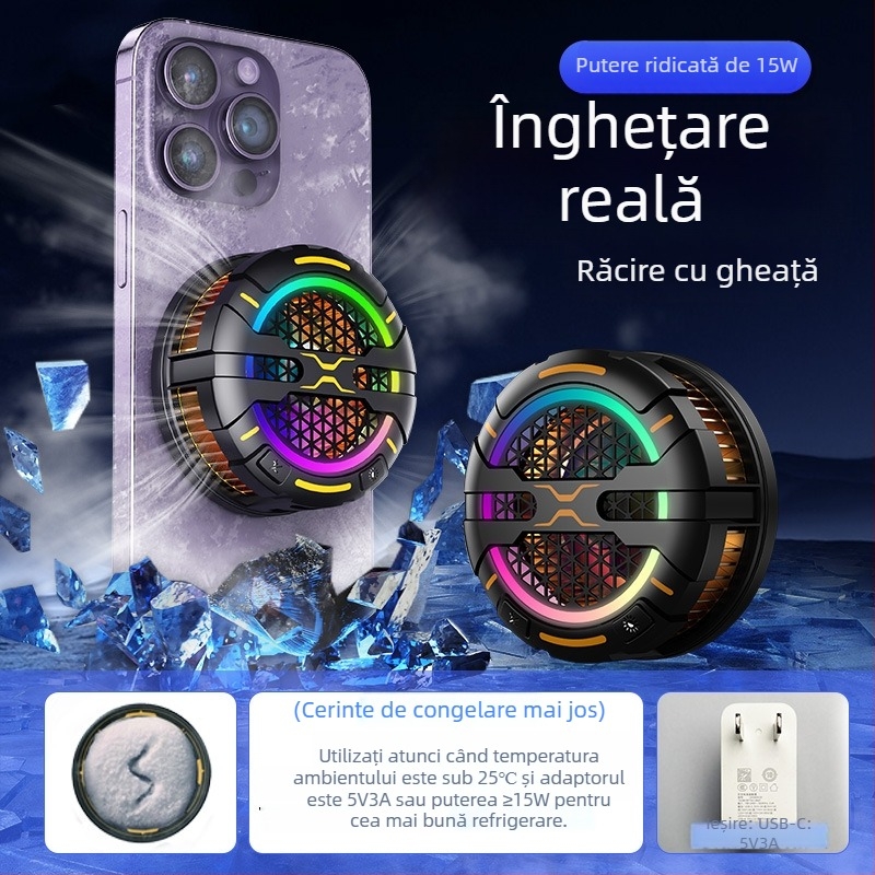 Radiator magnetic pentru jocuri, pentru telefon și tabletă K15, 3 viteze, 15W, ~120 g, USB-C, ABS+PC/aluminiu