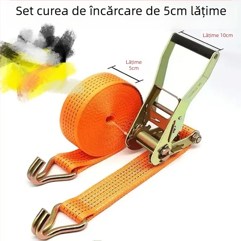 Bandă de prindere cu cârlige duble, capacitate 5 tone, poliester, 1 kg, pentru fixarea încărcăturilor de camion