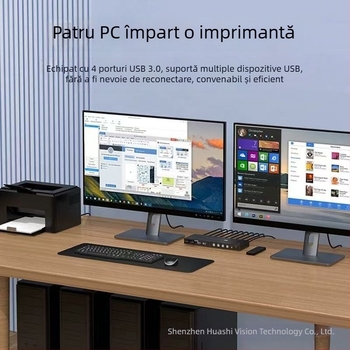 Comutator KVM pentru patru PC-uri cu HDMI și DP, 8K@60Hz, cabluri de 5 m, trezire la distanță