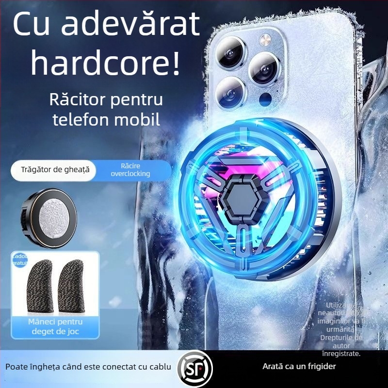 Clip posterior pentru telefon cu răcire semiconductoră, atașare magnetică, model S10X, Type-C, 13W, ABS+aluminiu, 55 g