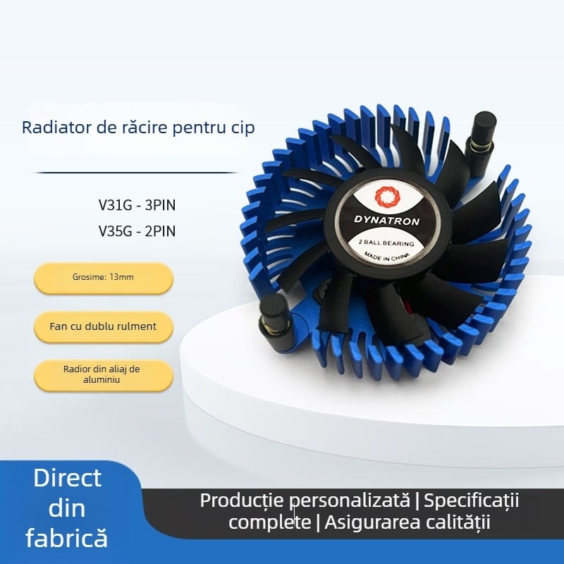 Răcitor pentru placă video - aluminiu, rulment cu bile dublu, 5000 rpm, zgomot 28 dB, durată de viață 50000 h