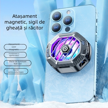 Răcitor pentru telefon cu încărcare wireless X60, răcire pe bază de semiconductori, fixare magnetică, interfață Type-C, ABS+aluminiu aliaj+magnet, 80 g, compatibil cu Apple și Android