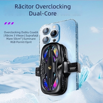 Clips de răcire pentru partea din spate a telefonului cu iluminare RGB și trei afișaje digitale (Model: 12, Putere: 15W, Greutate: 158 g, Material: ABS+PC+aliaj de aluminiu, Interfață: Type-C)