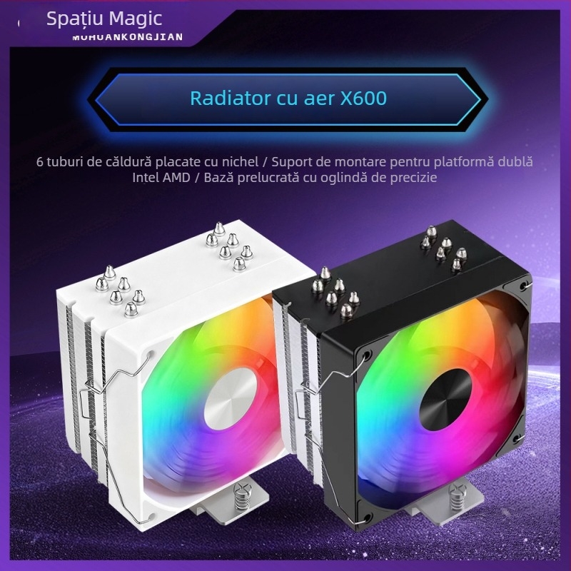 Cooler procesor Magic Space X600 cu 6 țevi de căldură, ventilator ARGB de 12 cm PWM, compatibil cu LGA1200/1700 și AM4/AM5