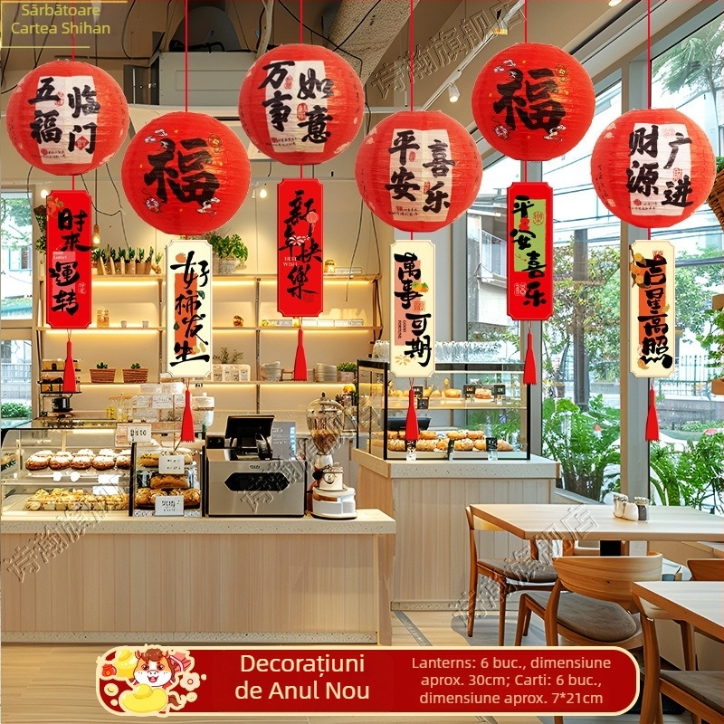 Lampion din hârtie — decor festiv în stil sărbătorilor pentru Festivalul de Primăvară, recuzită de amenajare a spațiilor/vitrinelor