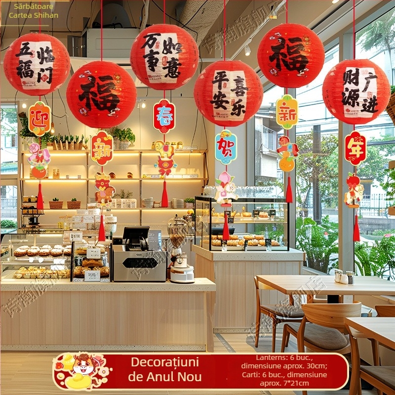 Lampion din hârtie — decor festiv în stil sărbătorilor pentru Festivalul de Primăvară, recuzită de amenajare a spațiilor/vitrinelor