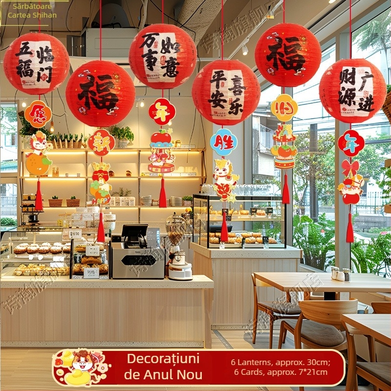 Lampion din hârtie — decor festiv în stil sărbătorilor pentru Festivalul de Primăvară, recuzită de amenajare a spațiilor/vitrinelor