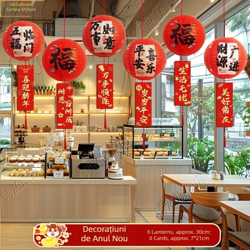 Lampion din hârtie — decor festiv în stil sărbătorilor pentru Festivalul de Primăvară, recuzită de amenajare a spațiilor/vitrinelor