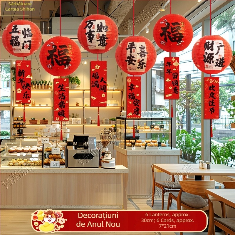 Lampion din hârtie — decor festiv în stil sărbătorilor pentru Festivalul de Primăvară, recuzită de amenajare a spațiilor/vitrinelor