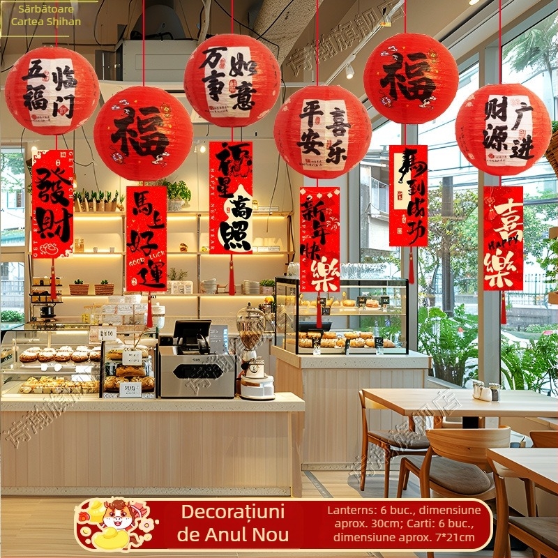 Lampion din hârtie — decor festiv în stil sărbătorilor pentru Festivalul de Primăvară, recuzită de amenajare a spațiilor/vitrinelor