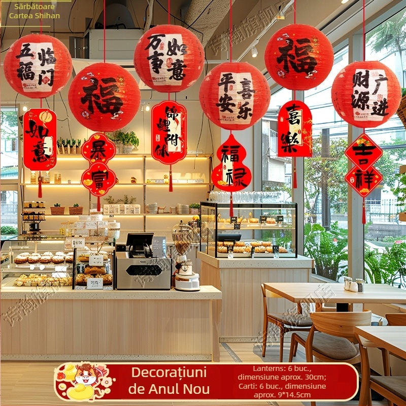 Lampion din hârtie — decor festiv în stil sărbătorilor pentru Festivalul de Primăvară, recuzită de amenajare a spațiilor/vitrinelor