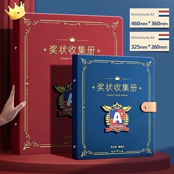 Carte de colecție pentru certificate – suprafață din piele, 40 de pagini, fără siglă, cadou pentru copii și colegi