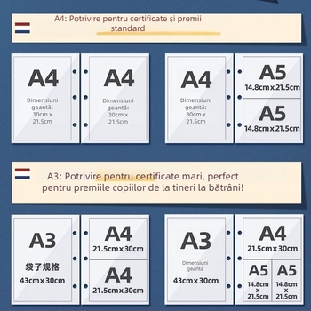 Carte de colecție pentru certificate – suprafață din piele, 40 de pagini, fără siglă, cadou pentru copii și colegi