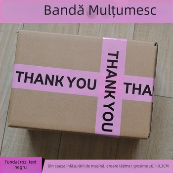 Bandă de închidere imprimată THANKYOU cu design cu desene animate, film BOPP, adeziv Hydrosol, lățime 45 mm, lungime 10–100 m, grosime film 52 μm