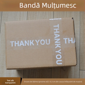 Bandă de închidere imprimată THANKYOU cu design cu desene animate, film BOPP, adeziv Hydrosol, lățime 45 mm, lungime 10–100 m, grosime film 52 μm