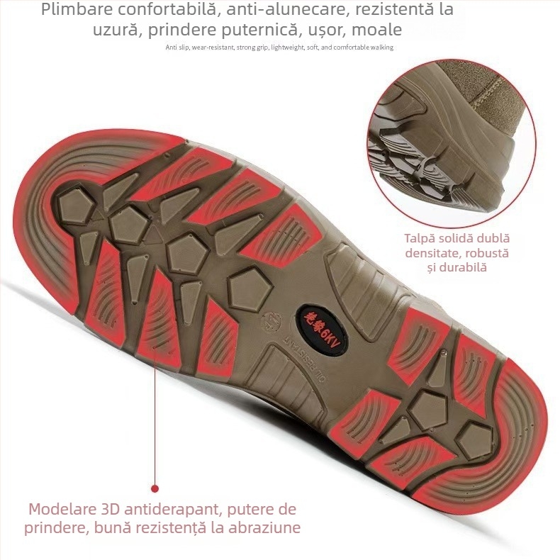 Pantofi de protecție cu vârf din oțel, căptuți cu fleece, piele velur de vițel, design mid-top, protecție împotriva lovirii și perforării