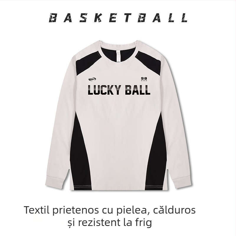 Uniformă de baschet cu mâneci lungi – respirabilă, uscare rapidă, 100% poliester, guler rotund, pentru bărbați și femei