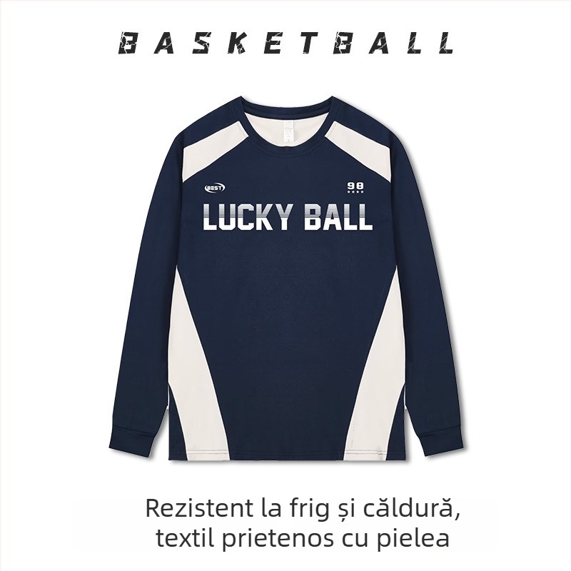 Uniformă de baschet cu mâneci lungi – respirabilă, uscare rapidă, 100% poliester, guler rotund, pentru bărbați și femei
