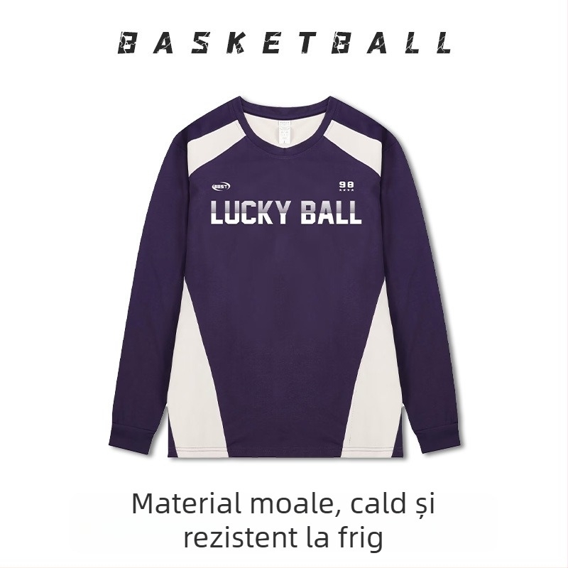 Uniformă de baschet cu mâneci lungi – respirabilă, uscare rapidă, 100% poliester, guler rotund, pentru bărbați și femei