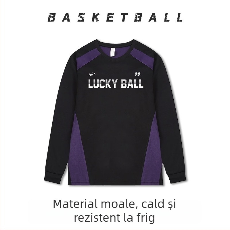Uniformă de baschet cu mâneci lungi – respirabilă, uscare rapidă, 100% poliester, guler rotund, pentru bărbați și femei