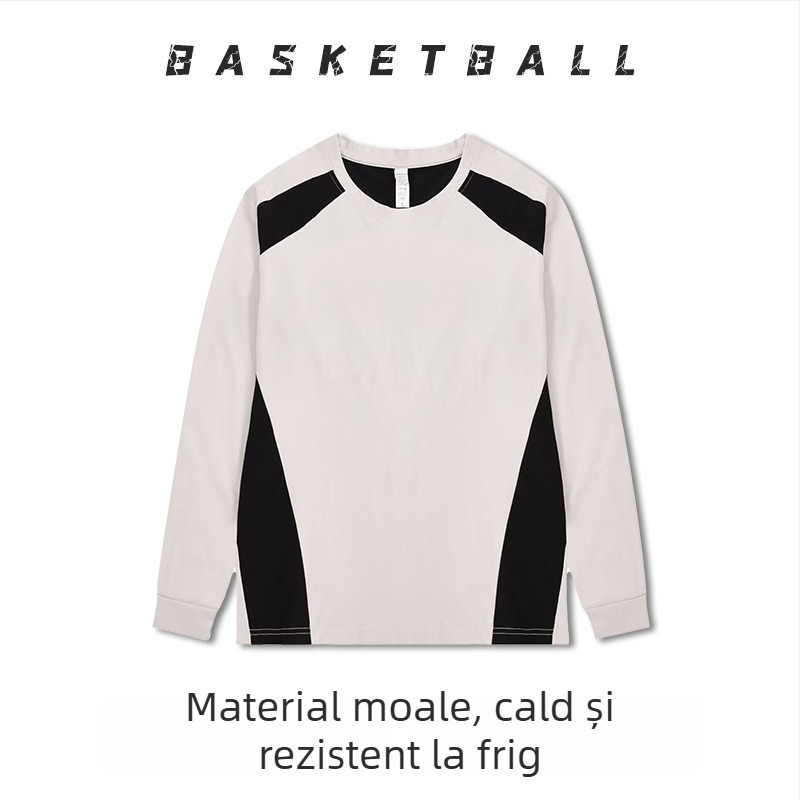 Uniformă de baschet cu mâneci lungi – respirabilă, uscare rapidă, 100% poliester, guler rotund, pentru bărbați și femei