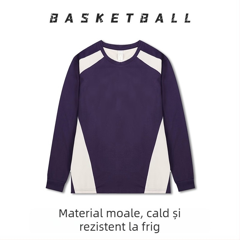 Uniformă de baschet cu mâneci lungi – respirabilă, uscare rapidă, 100% poliester, guler rotund, pentru bărbați și femei