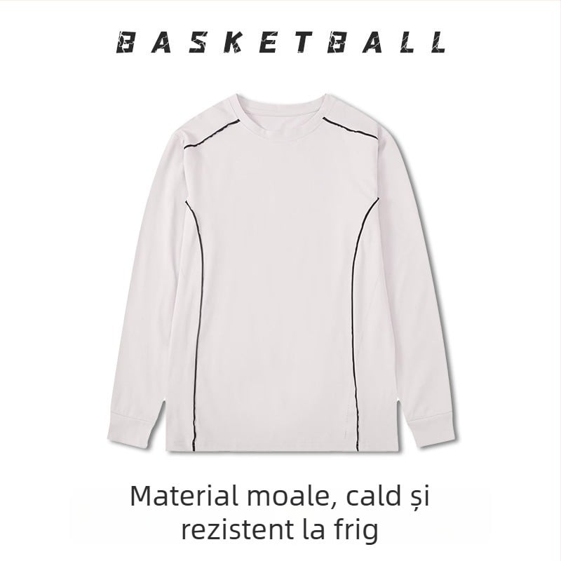 Uniformă de baschet cu mâneci lungi – respirabilă, uscare rapidă, 100% poliester, guler rotund, pentru bărbați și femei