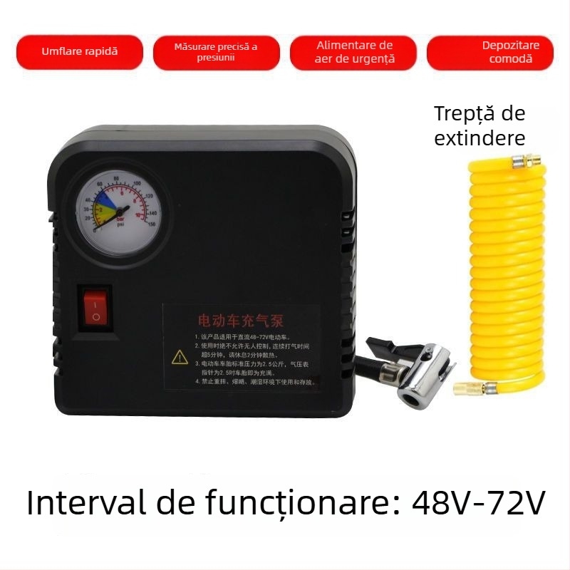 Pompa de aer electric portabilă cu doi cilindri pentru motociclete, 48V/60V/72V, afișaj digital