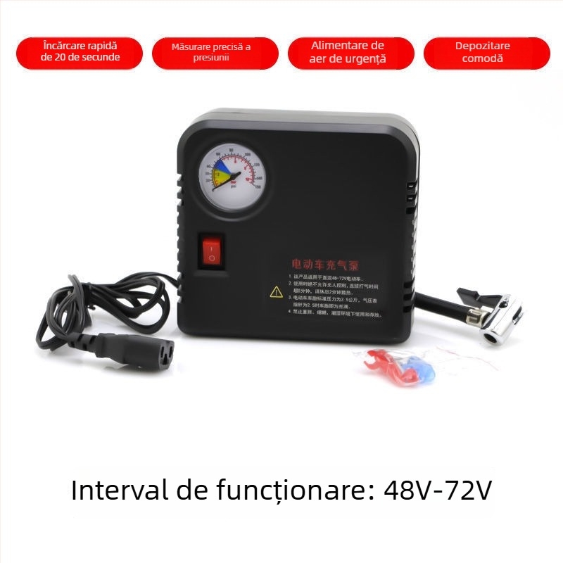 Pompa de aer electric portabilă cu doi cilindri pentru motociclete, 48V/60V/72V, afișaj digital