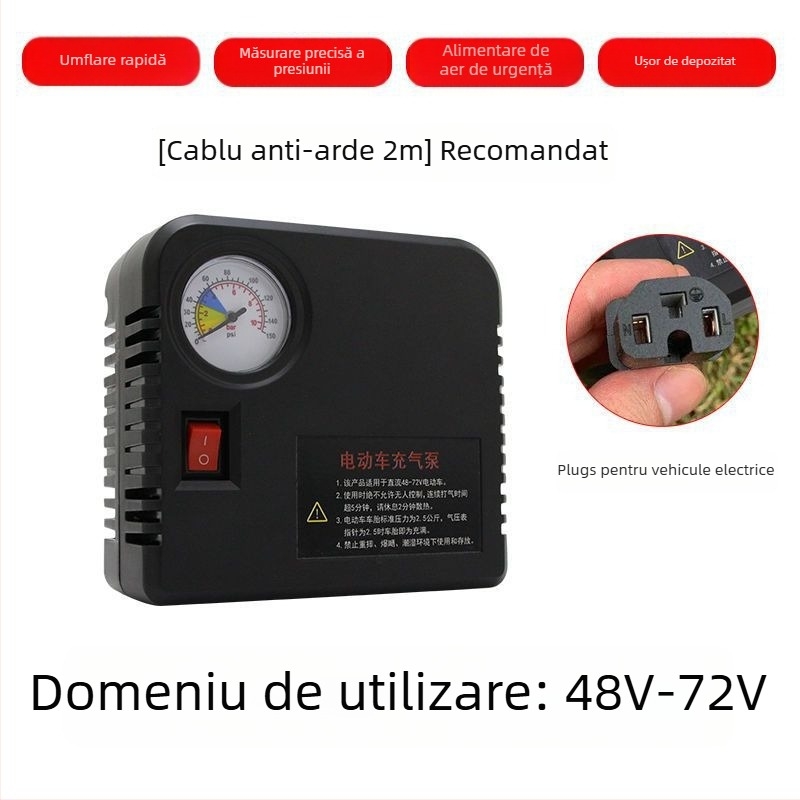 Pompa de aer electric portabilă cu doi cilindri pentru motociclete, 48V/60V/72V, afișaj digital