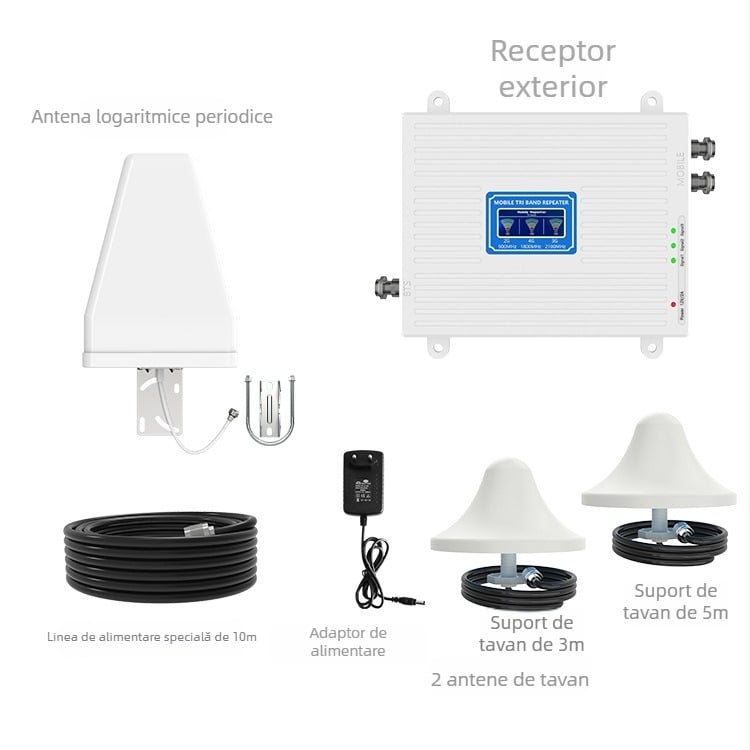 Amplificator de semnal pentru GSM/DCS/NR3/4G/5G – 800–2600 MHz, rețea GSM/DCS/WCDMA/2G/3G/4G/5G, acoperire 200–1000 ping, greutate 1 kg, model gsm/3g/dcs