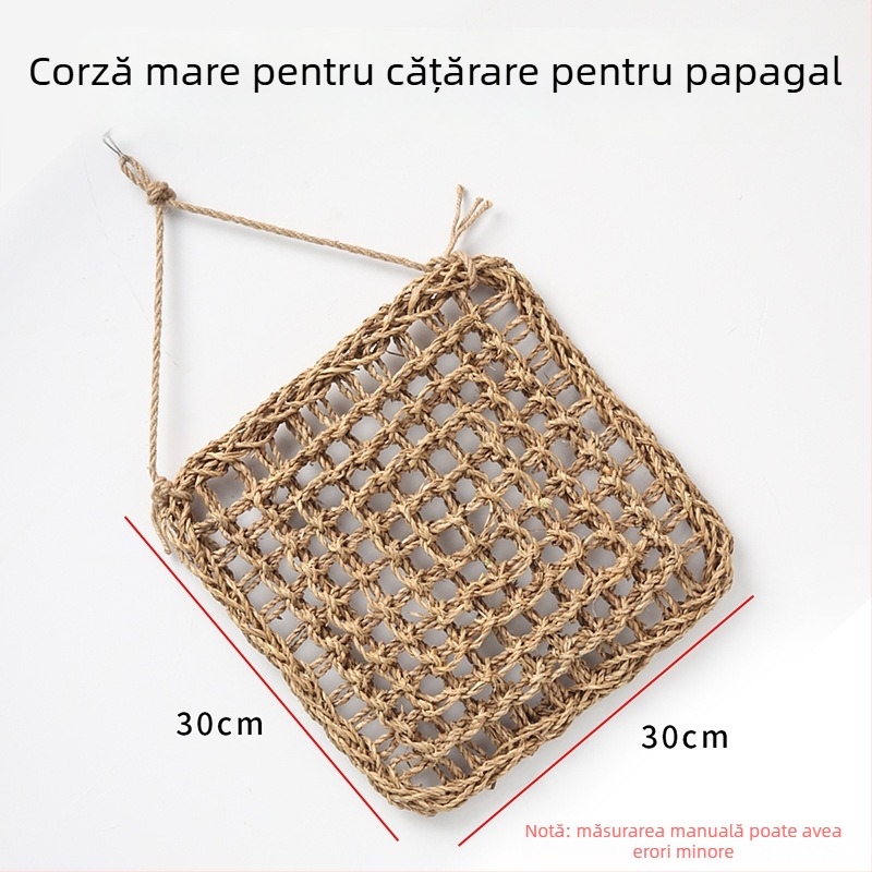 Jucărie pentru papagal cu plasă de cățărat, pandantiv de mestecat și scară – motiv tigru cu bujor pentru păsări adulte