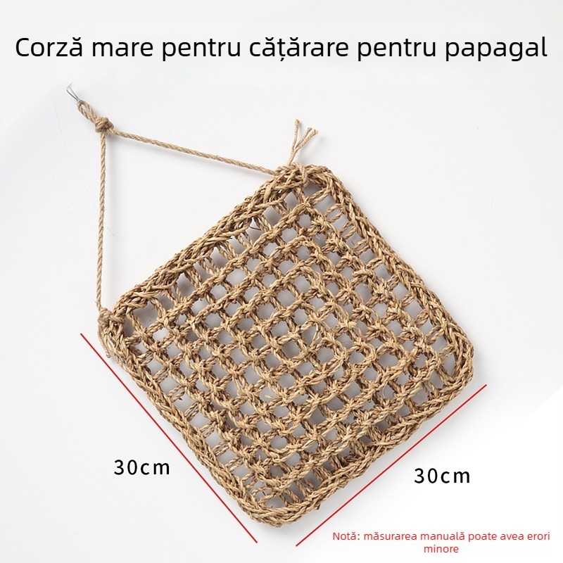 Jucărie pentru papagal cu plasă de cățărat, pandantiv de mestecat și scară – motiv tigru cu bujor pentru păsări adulte