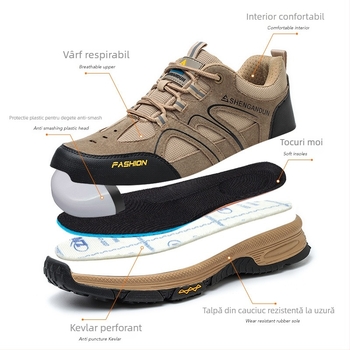 Pantofi de protecție pentru șantier, cu înălțime joasă, rezistenți la perforare și lovire, material țesut dens, protecție din plastic a degetelor