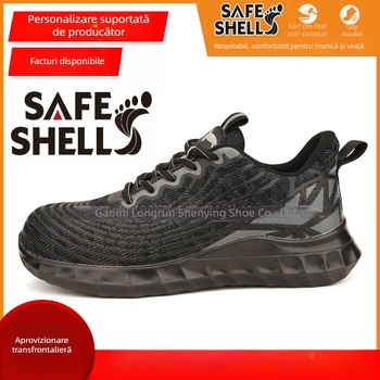 Pantofi de lucru antiderapanti și rezistenți la perforare, cu vârf din oțel, partea superioară din plasă tricotată respirabilă, încălțăminte de protecție de înălime medie