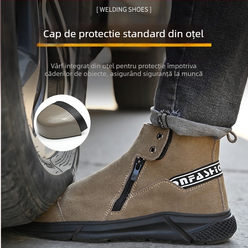 Pantofi de protecție Lu Quan: antișoc și anti-perforație, protecție la perforare, piele de vițel cu căptușeală fleece