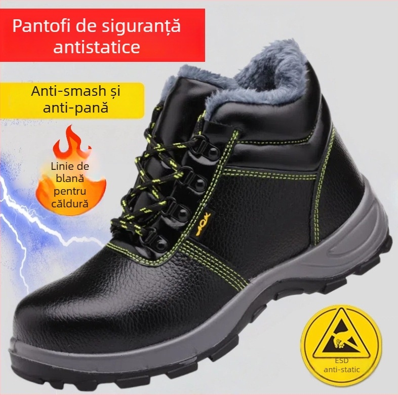 Încălțăminte de protecție pentru muncă cu vârf din oțel – anti-șoc, anti-perforație, anti-static, izolați; piele de viței embossată + talpă PU