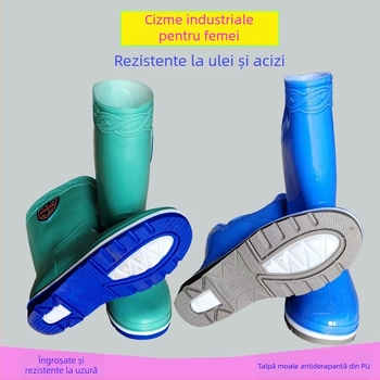 Jun Jing Cizme de ploaie pentru femei impermeabile, anti-alunecare, de lucru, din PVC, cu căptușeală uscată rapid