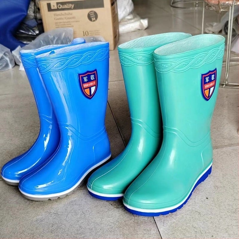 Jun Jing Cizme de ploaie pentru femei impermeabile, anti-alunecare, de lucru, din PVC, cu căptușeală uscată rapid