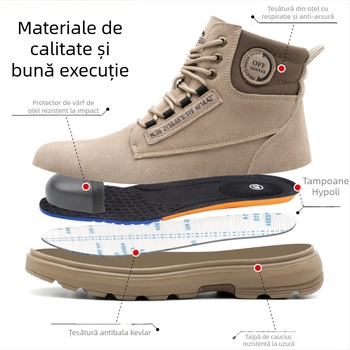 Ghete de lucru cu vârf din oțel, înalte, anti-perforație și anti-arzare, piele nubuc