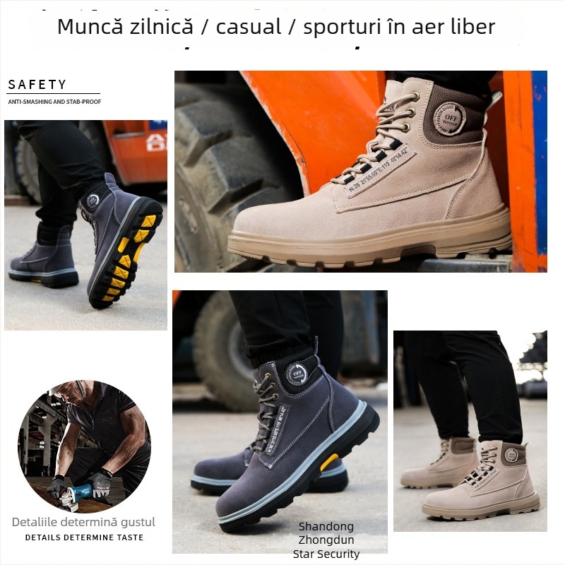 Ghete de lucru cu vârf din oțel, înalte, anti-perforație și anti-arzare, piele nubuc
