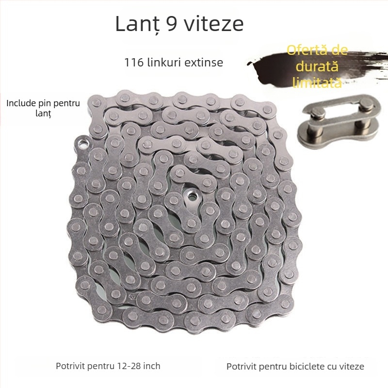 Lanț de bicicletă pentru cărucior și bicicletă de munte, single-speed, cu cataramă magică, lanț cu viteză variabilă 6789 niveluri