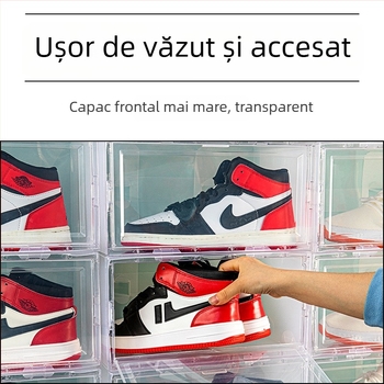 Cutie pentru pantofi cu deschidere laterală, din plastic transparent (PP), pliabilă și poate fi suprapusă, capacitate 18 L