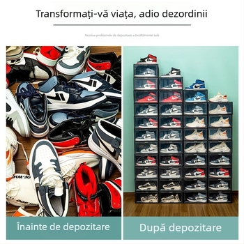 Cutie pentru pantofi cu deschidere laterală, din plastic transparent (PP), pliabilă și poate fi suprapusă, capacitate 18 L