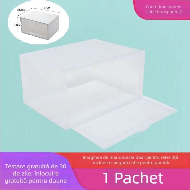Cutie pentru pantofi cu deschidere laterală, din plastic transparent (PP), pliabilă și poate fi suprapusă, capacitate 18 L