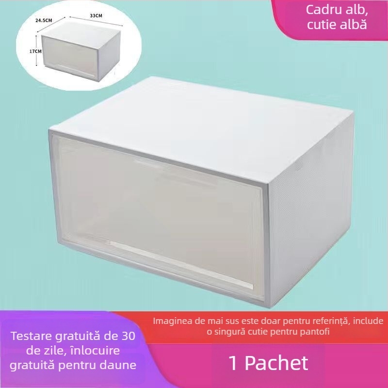 Cutie pentru pantofi cu deschidere laterală, din plastic transparent (PP), pliabilă și poate fi suprapusă, capacitate 18 L
